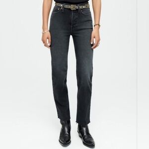 Re/Done High Rise Stove Pipe Straight Leg Jeans Denim in Aged Black Size 24